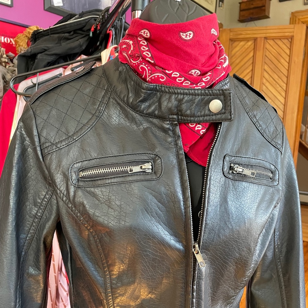 Faux Leather Bomber/Moto Jacket Size Small (I B Diffusion)